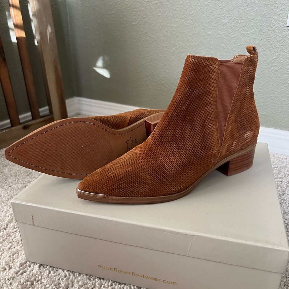 Marc Fisher Tan Textured Ankle Booties